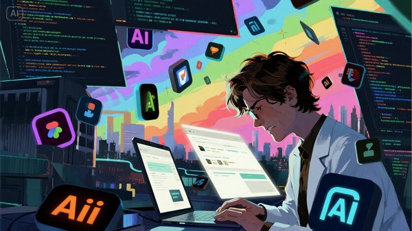 dreamina-2025-08-11-5651-A chaotic desktop full of floating AI lo...